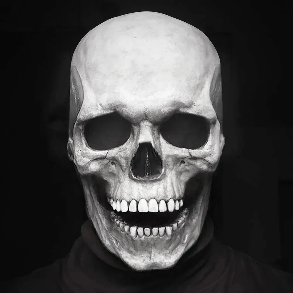 

Full Head Skull Mask Carnival Adults Realistc Anonymous Halloween Moveable Mouth Jaw Anime Horror Helmet Skeleton Headgear Masks