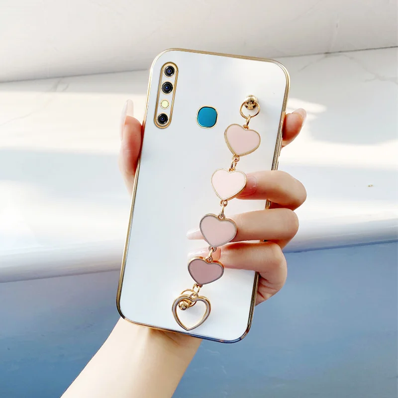 

Pink Love Bracelet Case for Infinix Hot 8 9 Pro Play Tecno Spark 4 5 Camon 12 15 Air 16 S Love Bracelet Wrist Chain