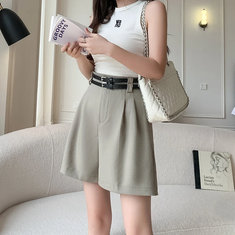 Casual Shorts Women 2023 Summer Fashion OL Women Clothing Suit Shorts High Waisted shorts Loose Wide Leg Pants Belt Black Shorts