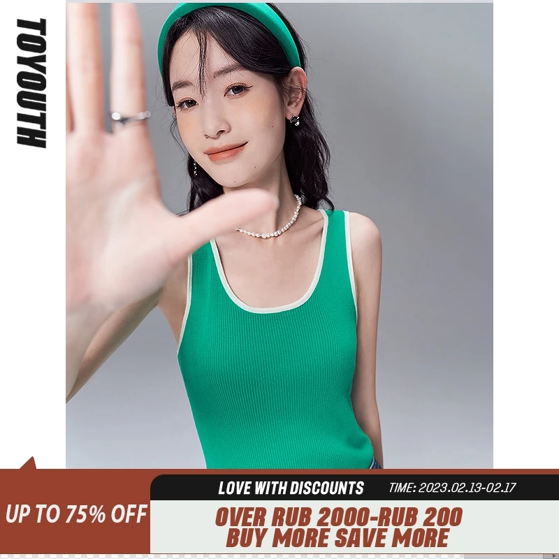 

Toyouth Women Vest 2022 Summer Sleeveless O Neck Loose T-shirts Solid Green Simple Basic Tops