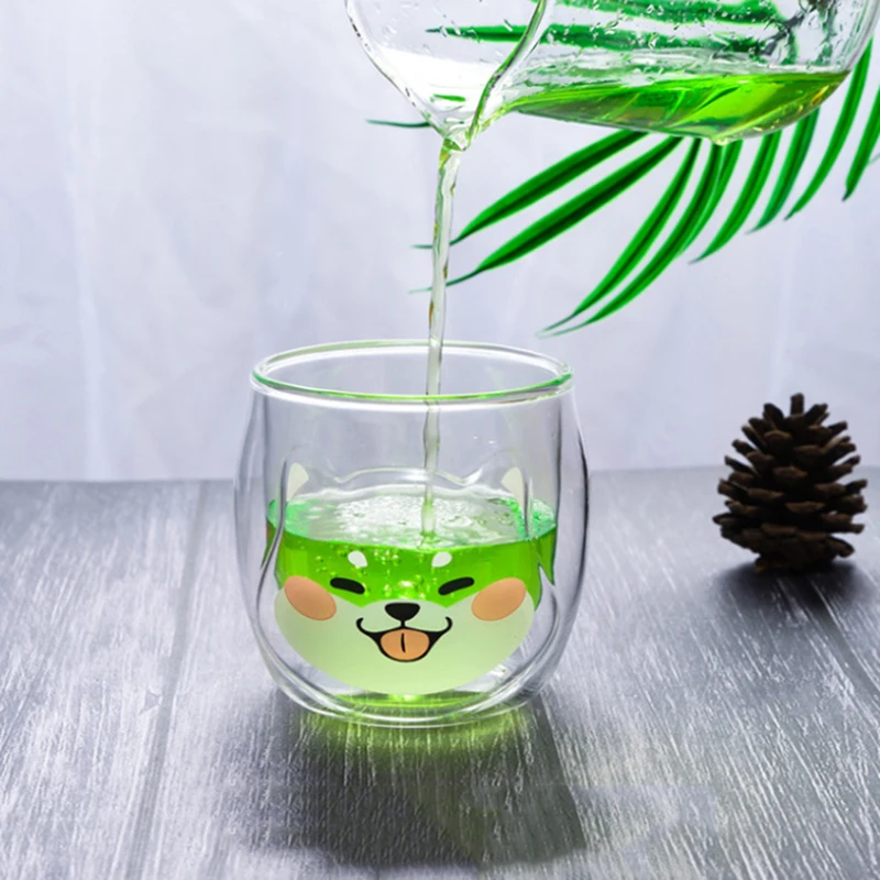 200 мл корейские милые кружки Сиба-ину с двойным стеклом для завтрака и молока Kawaii