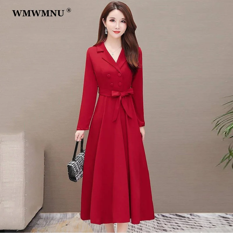 

Spring 2022 Womens Fashion Red Long Sleeve Blazer Dress Vestidos Elegantes Para Mujer Plus Size Dresses Maxi Sukienka Robe Femme