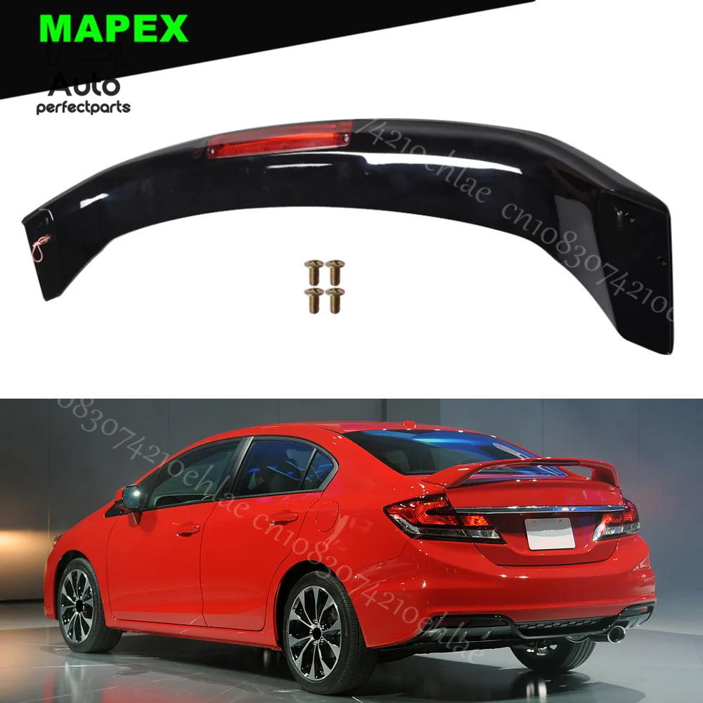 Глянцевое черное крыло спойлера багажника со светодиодной подсветкой для Honda Civic