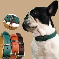 Genuine Leather Dog Collar Strong Adjustable Strong Best for Pups Small Medium Large Breeds Padded Classic Retro Pet Collar