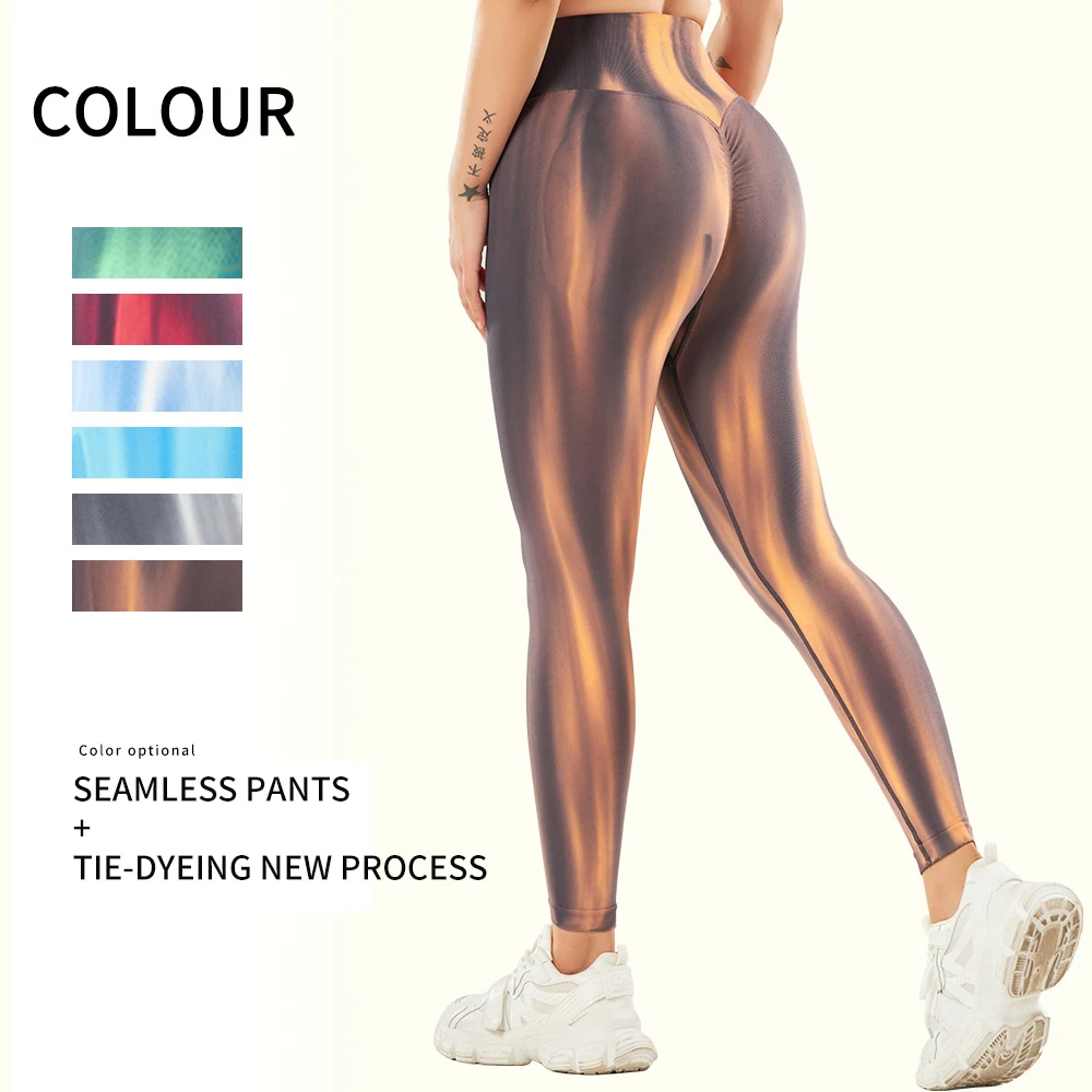 

Брюки для йоги Tie-dye женские бесшовные с высокой талией, персиковые ягодицы, спортивные облегающие штаны, уличные леггинсы, спортивные женские штаны для фитнеса