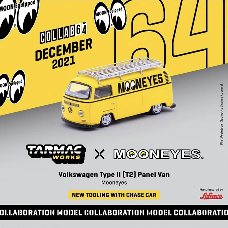 

Tarmac Works TW 1:64 Yellow Type II T2 Panel Van Moon Eyes Alloy Diorama Collection of Car Models Miniature Toys