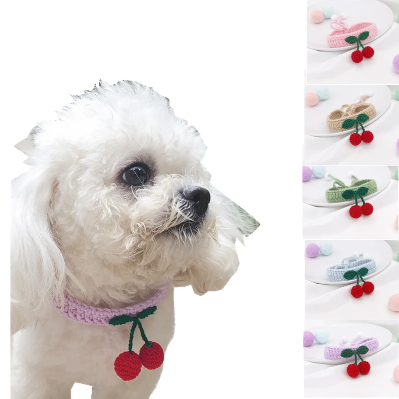 

Рождественские аксессуары для домашних животных, вишневый ошейник для кошек, домашних животных, собак, вязаное ожерелье с шариком, милый ре...