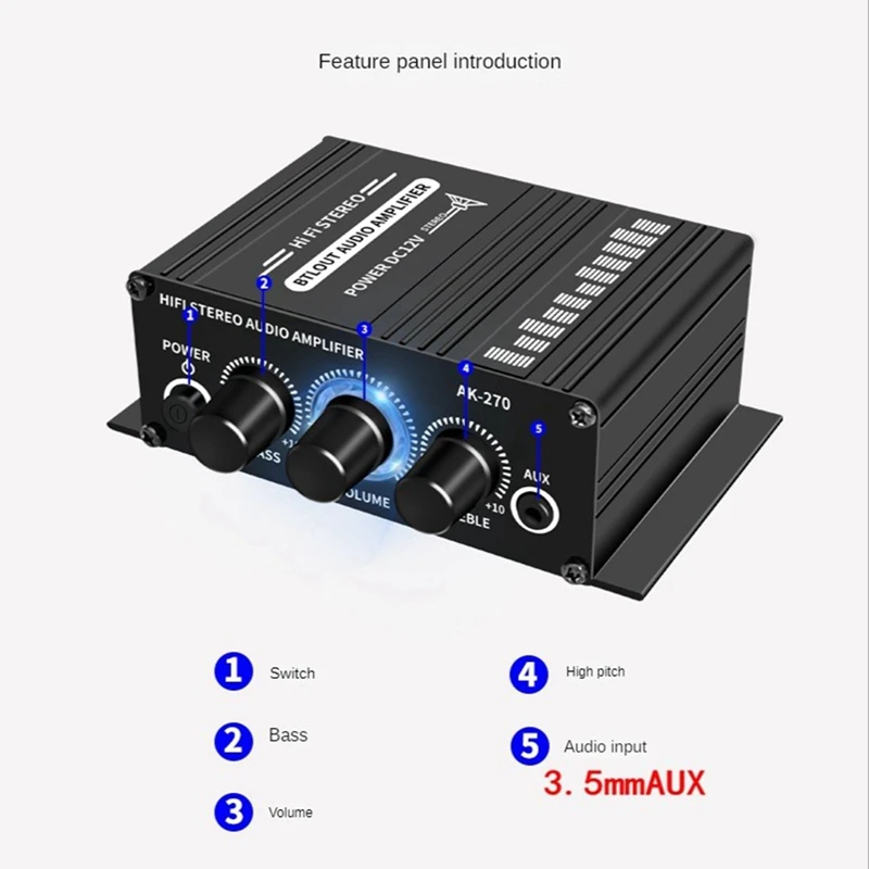 Мини Hi-Fi усилитель мощности AK-270 AK270 12 В аудиосигнала для домашнего кинотеатра