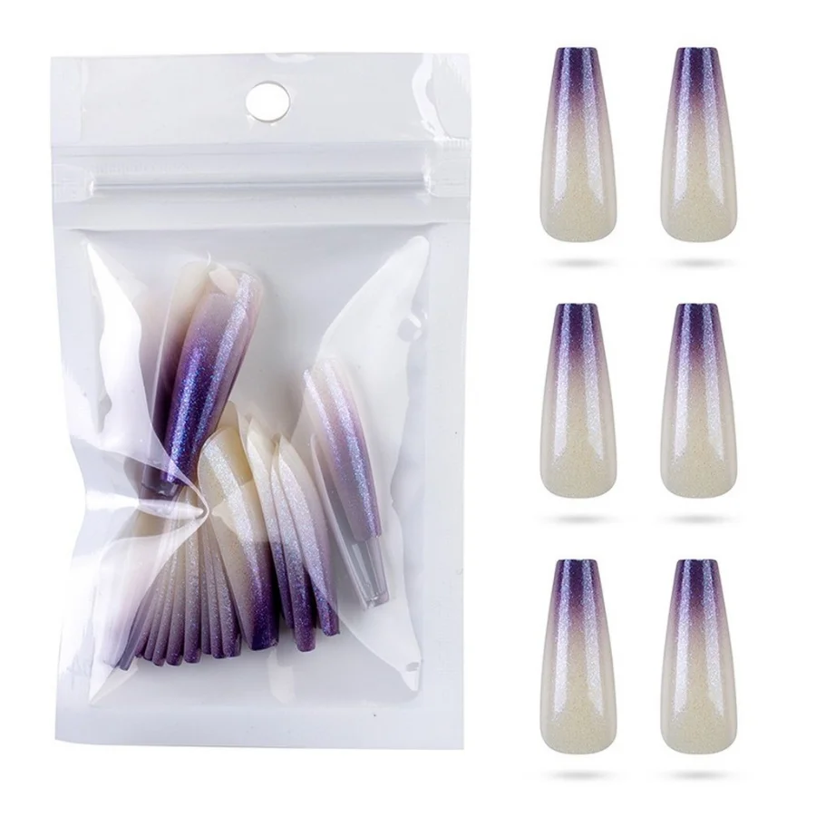 

24Pcs/Set Long Coffin Nail Girl Ballet Finished Nail Art Glitter Gradient Glossy Nail Fake Nails False Nails Tips for Nail