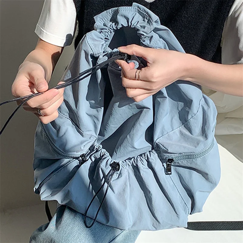Fashion Ruched Drawsting Backpacks for Women Casual Polyester Lady Backpack Light Weight Students Bag Large Capacity Travel Sac