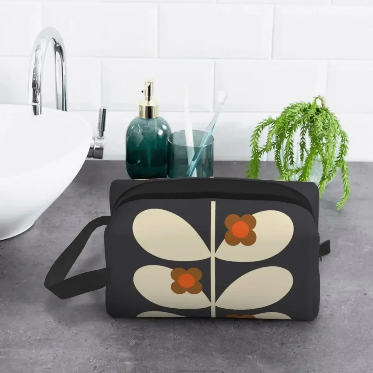 Фото Косметичка с принтом Wild Rose Stem Jet Orla Kiely, женская модная косметичка большой емкости, косметичка для хранения косметики №4