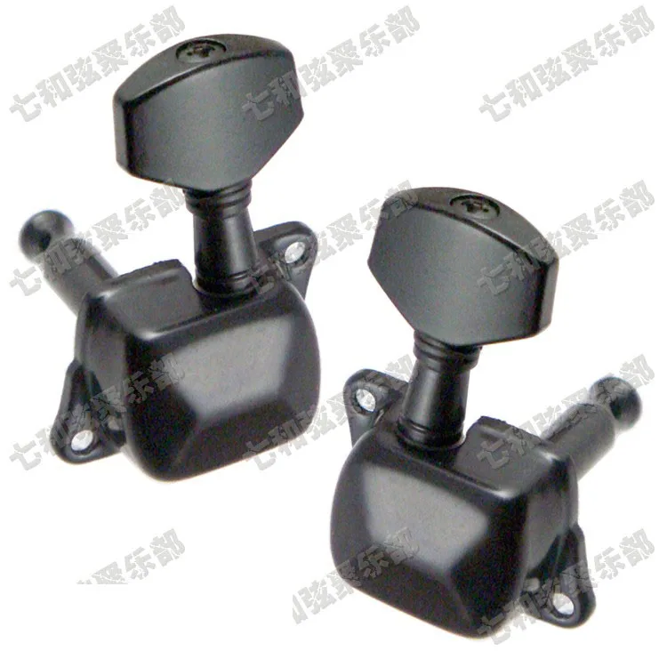 A Set 6 Pcs Black Semiclosed Acoustic Guitar Tuning Pegs keys Tuners Machine Heads  with Small Square Button 3R3L/6R/6L