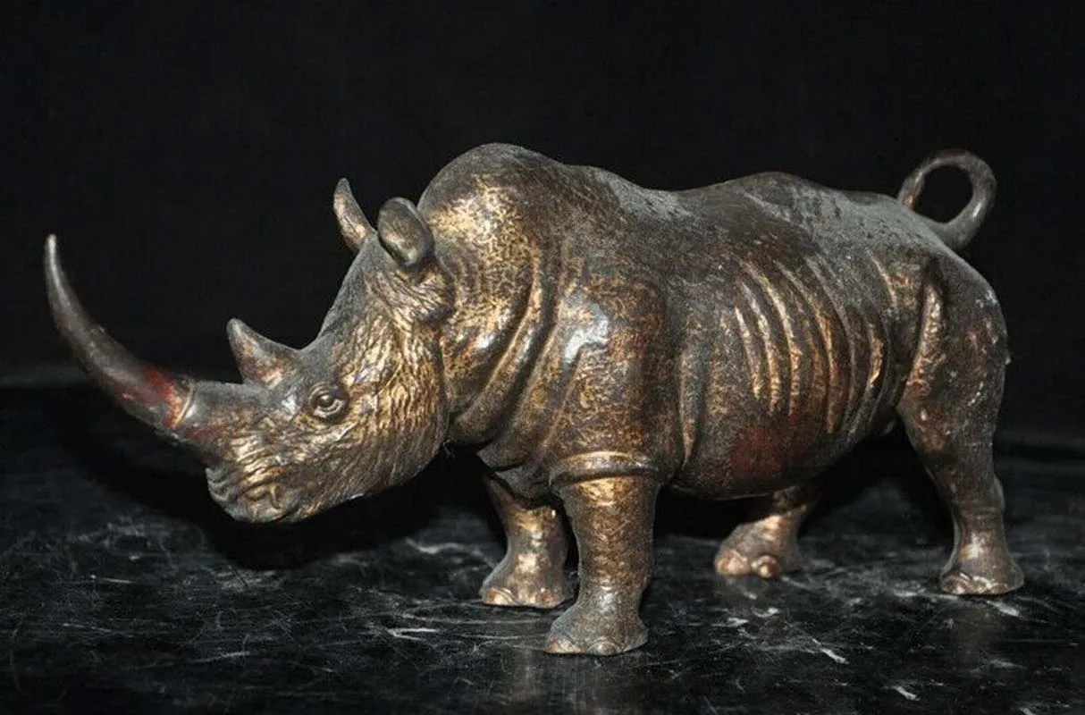 9 4-дюймовая старая китайская бронза позолоченная статуя фэншуй жестокого