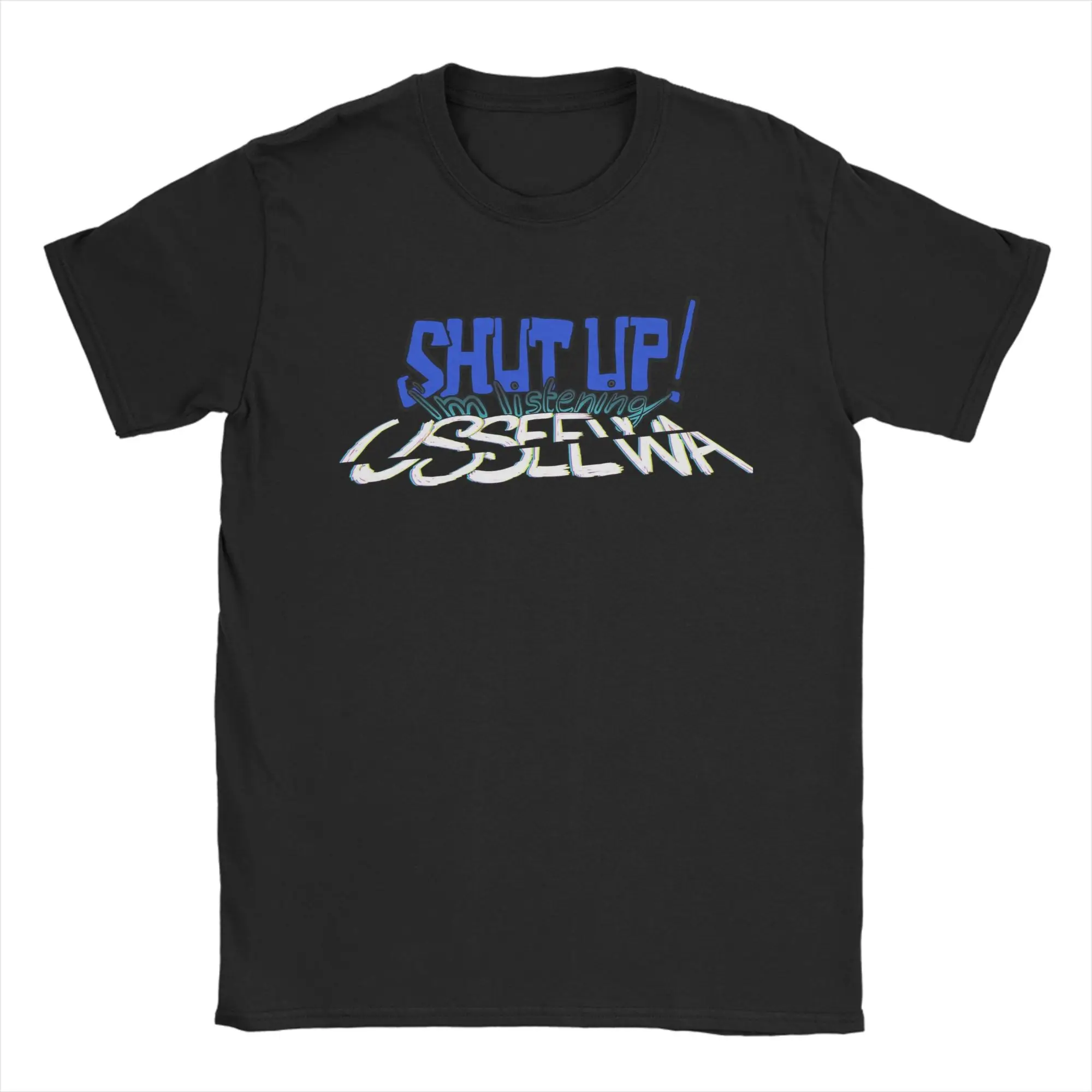 Фото Футболка SHUT UP I'M LISTEN USSEEWA Ado, мужская, 100% хлопок, креативные футболки с круглым вырезом, футболки с короткими рукавами, одежда с графическим рисунком №1