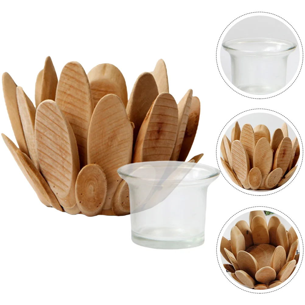 

Holder Stand Tealight Votive Wedding Lamp Candlestick Lotus Cups Tea Light Container Centerpiece Cup Glass Wooden Desktop Rustic