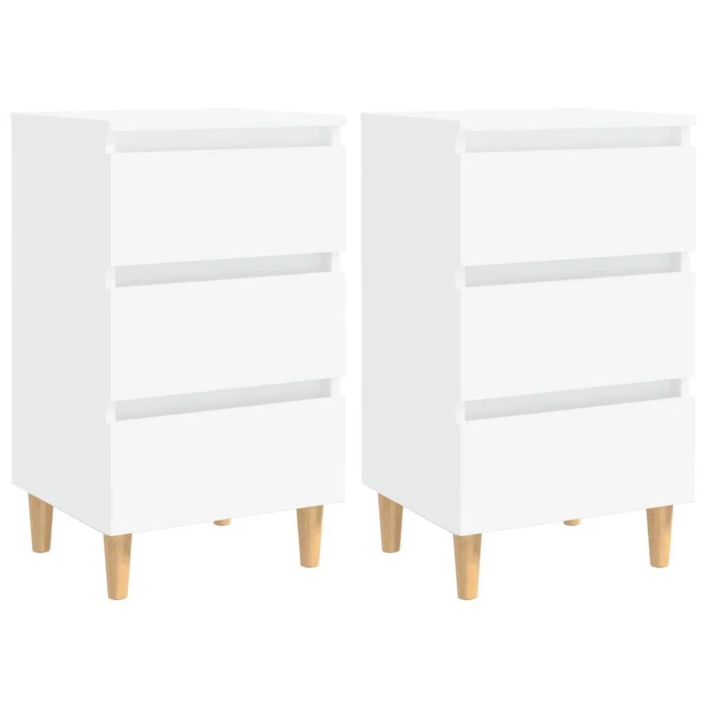 

2 pcs Bedside Cabinet with Solid Wood Legs, Chipboard Nightstands, Side Table, Bedrooms Furniture White 40x35x69 cm