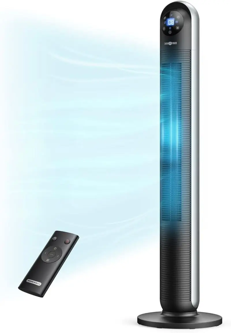 

Fan, Oscillating Cooling Fan with Remote, 12 Speeds, 24H Timer, LED Display, 24dB Quiet Bladeless Fan, Portable Floor Fan for Be