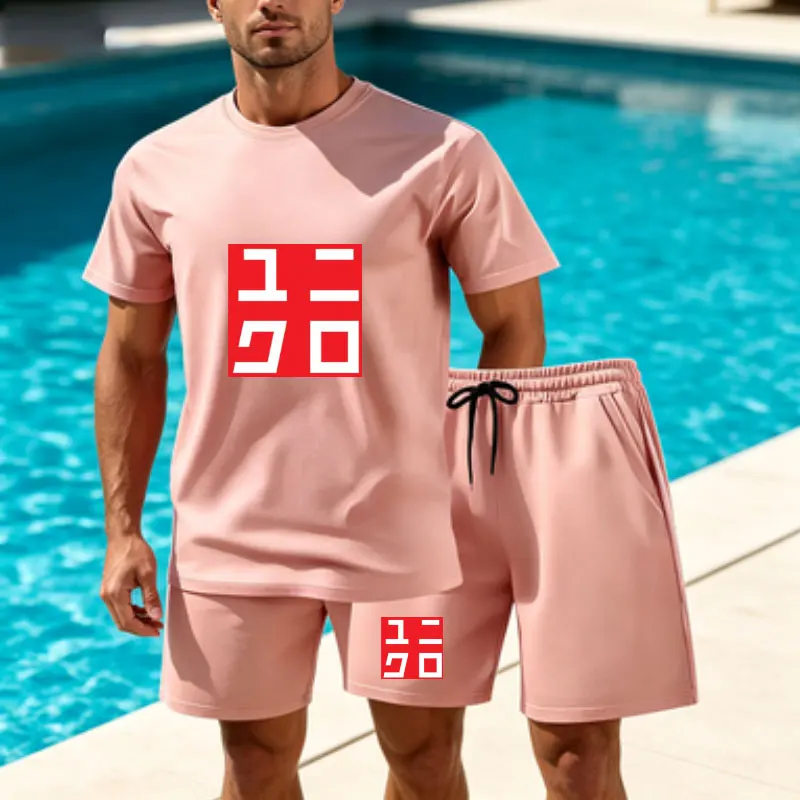 Фото Мужской летний комплект Uniqlo из 2 предметов, хит продаж, футболка с короткими рукавами и завязками, повседневный спортивный комплект для бега, фитнеса, езды на мотоцикле №5