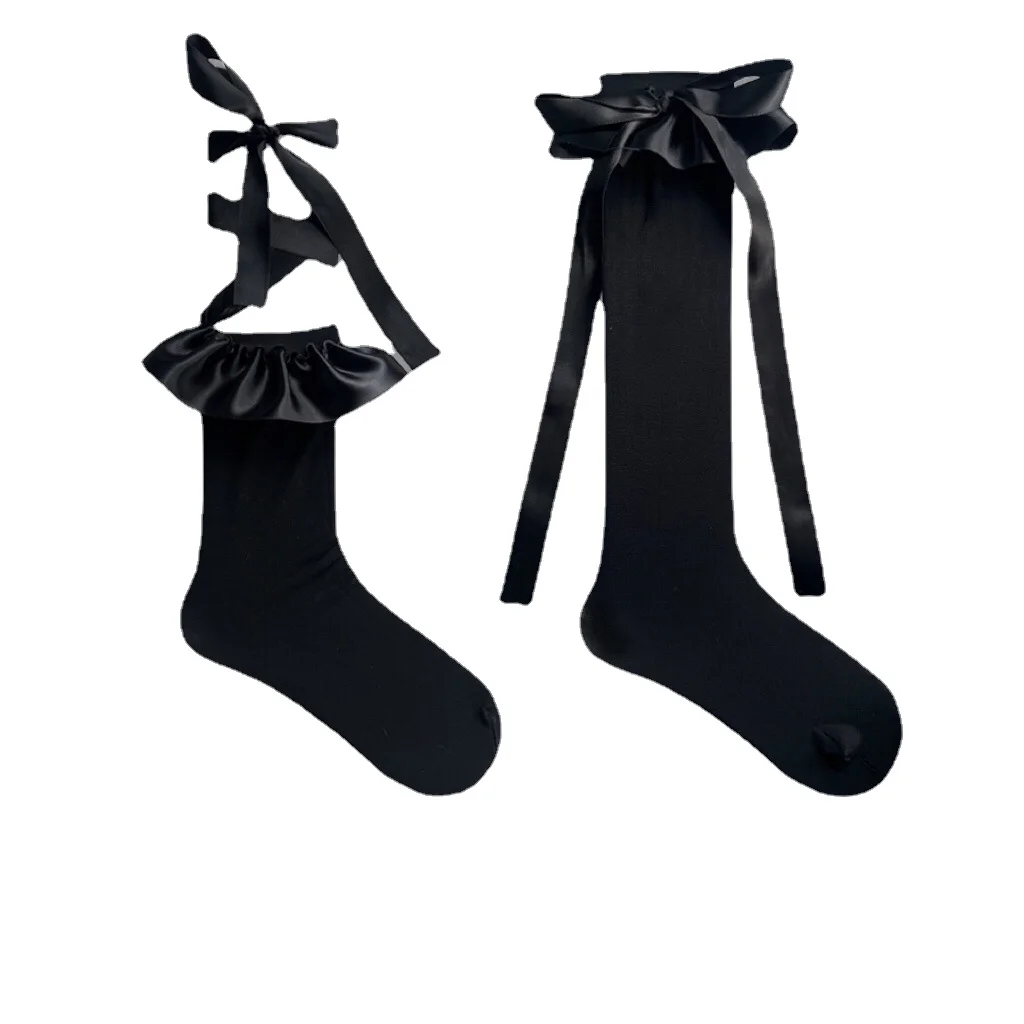 

Velvet mid tube stockings with lace and bow tie calf socks