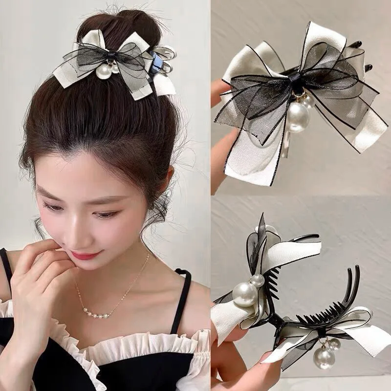 

Women Elegant Big Bowknot Pearl Hair Claw Ball Head Hair Clips Headband Hairpin Fashion Hair Artifact Hair Accessories Oranment