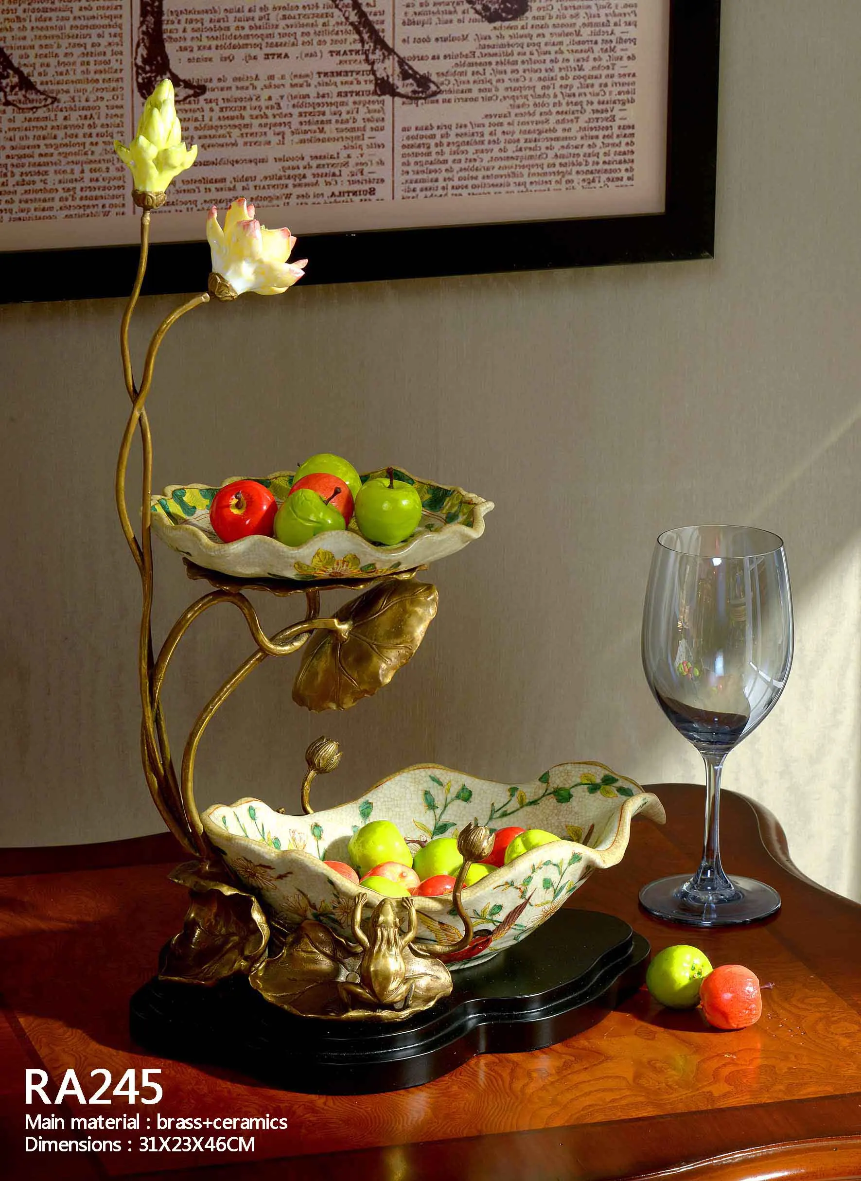 

European American ceramic with copper inlaid ceramic with copper inlaid double-layer dessert fruit tray