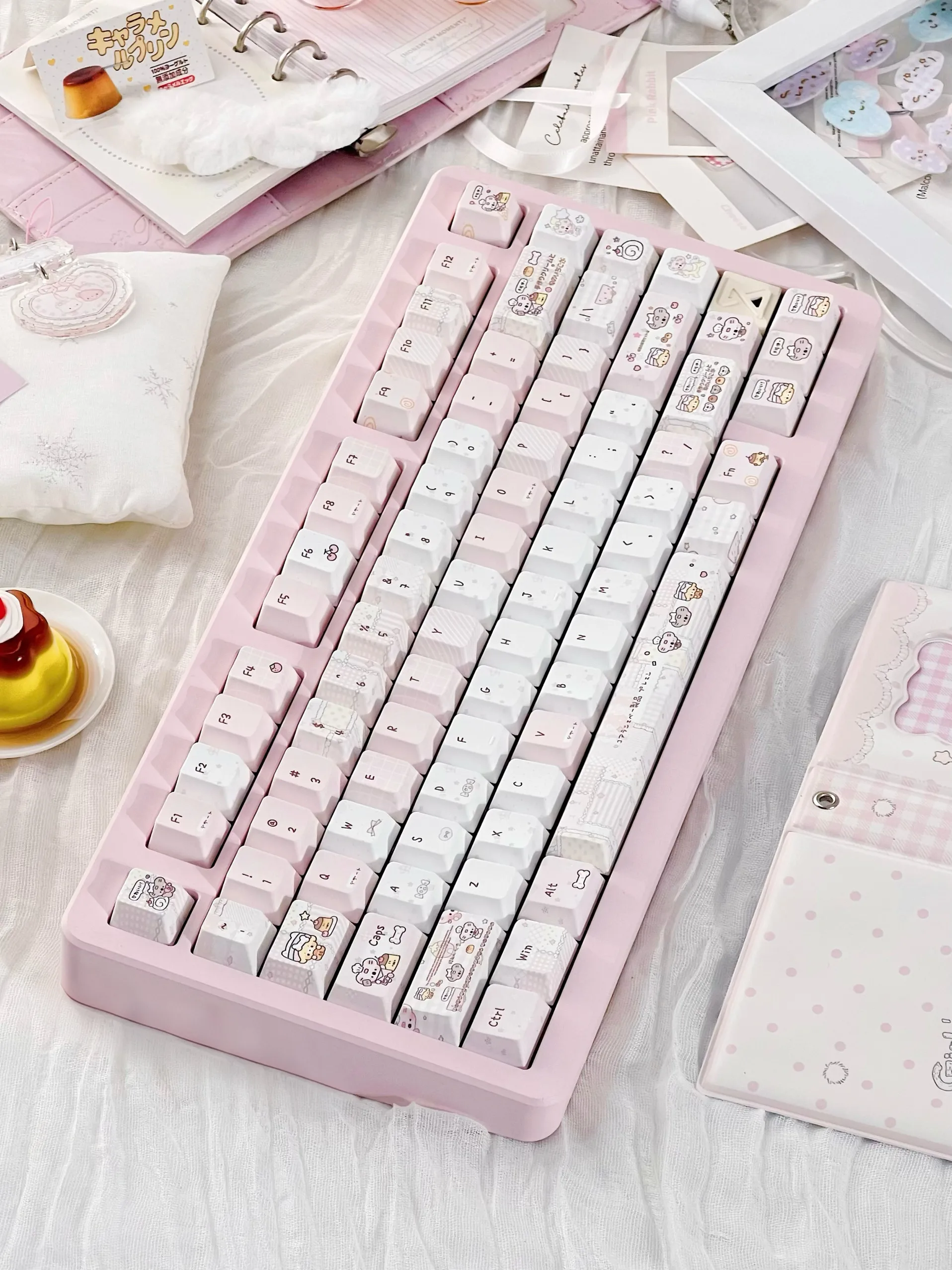 Фото 131 клавиша Pudding Roll Keycaps, милые розовые клавиши низкой насыщенности, профиль Cherry, PBT, пятисторонние, для ANSI Made68 Mad68 Wooting60 №4