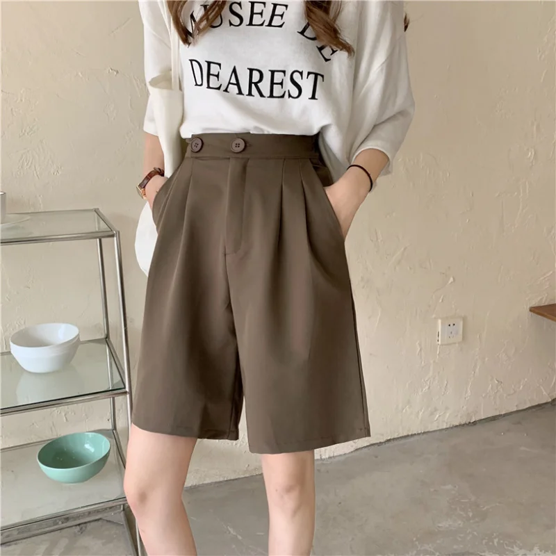 Loose Casual Straight High Waist Shorts with Front Pleats Thin Streetwear Summer Clothes for Women 2023 New Fashion Suit Shorts