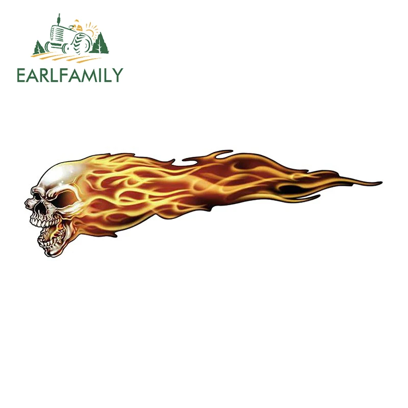 EARLFAMILY огненный пиратский череп, автомобильная наклейка, виниловая клетчатая наклейка с флагом, наклейка на зеркало заднего вида, багажник, ноутбук, наклейка на стену, автомобильная пленка