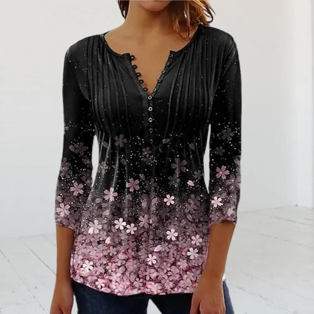

Vintage Trendy Artistic Pattern Spring Blouse Retro Women Spring T-shirt Flower Print Lady Garment