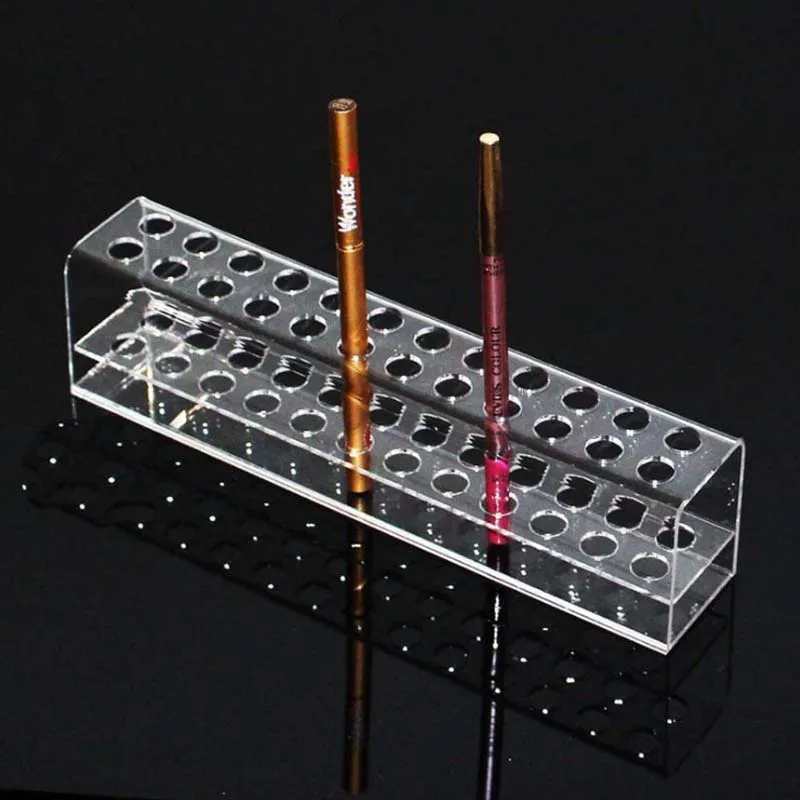 Clear 24 Slots Acrylic Eyeliner Lip Liner Pencil Holder Makeup Display Stand Organizer Makeup Brushes Shelf Cosmetic Storage Box