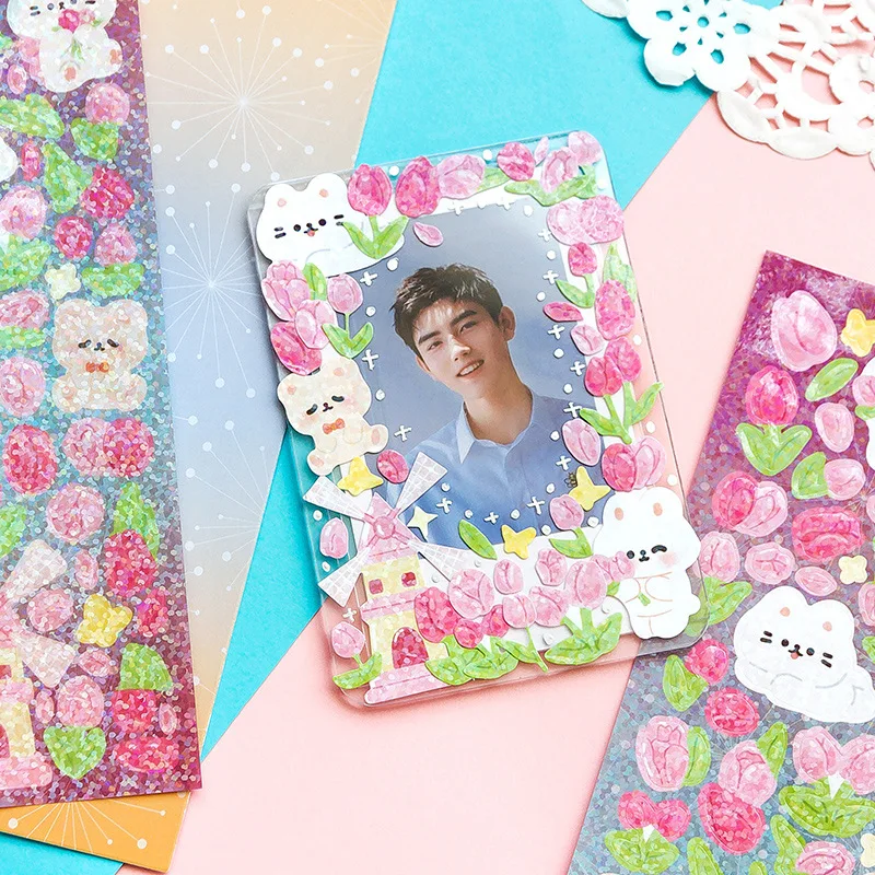 

2 Sheets Glitter Cute Cartoon Bear Rabbit Decorative Stickers for Material Girls Photo Frame Crafts Scrapbooking Supplies