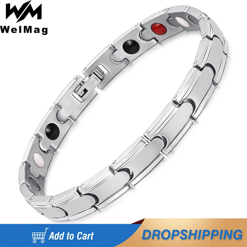 

Welmag Hand Chain Magnetic Bracelet Homme Energy Health Bangle For Women Therapy Bio Energy 4 Elements Titanium Bracelet Femme