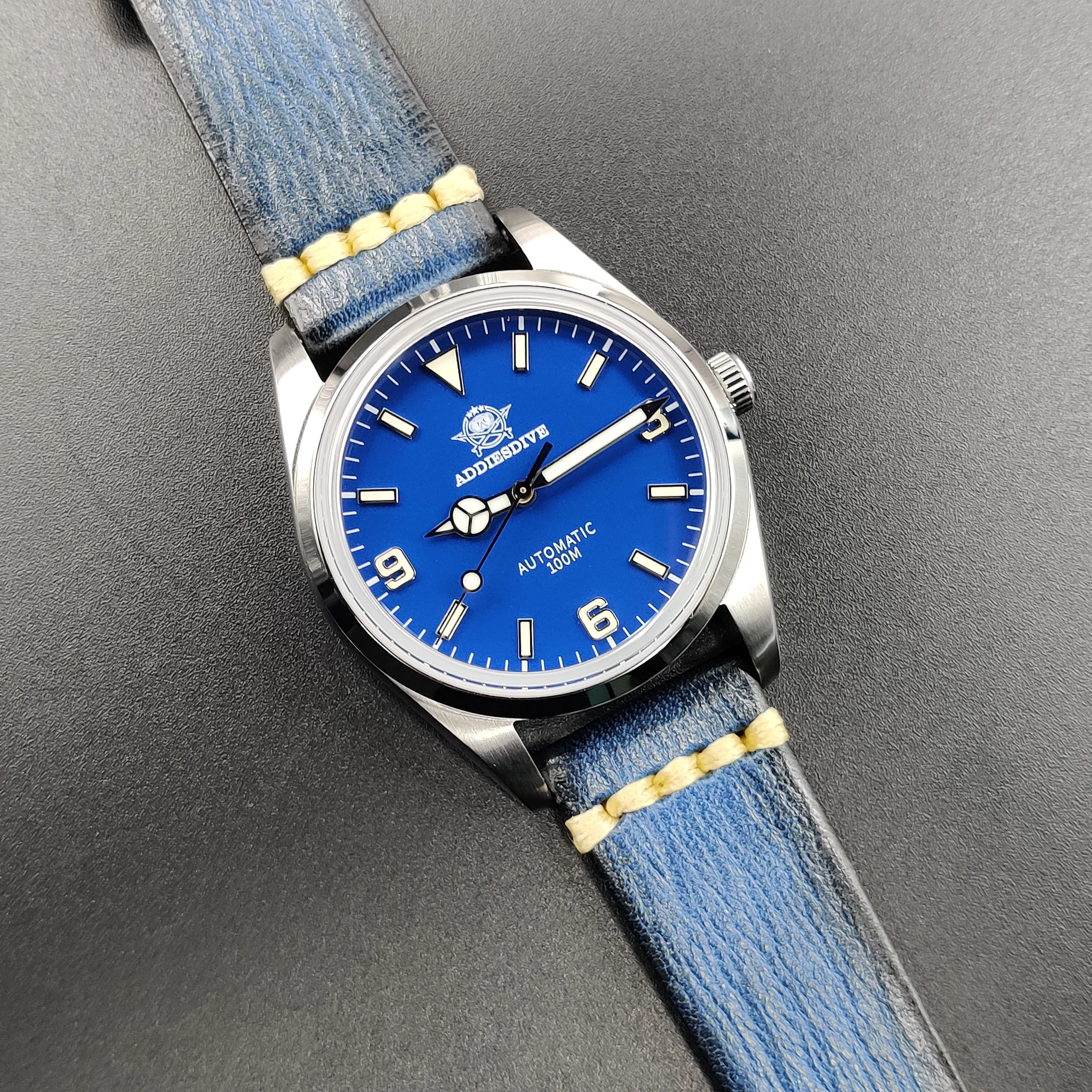 

Addiesdive Mens Diver Watches Explorer Climbing Watch Automatic Mechanical 38mm Vintage Black Dial Domed Sapphire Luxury Brand