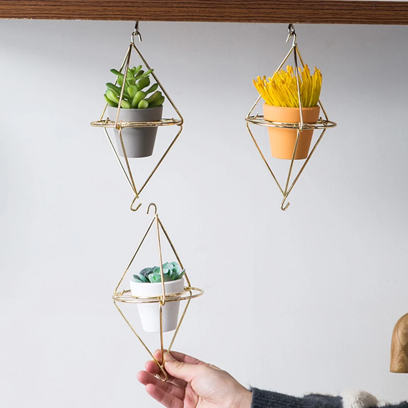 Ins Nordic Flower Pot Simple Golden Frame Hanging Small Succulent Pots Decorative Balcony Ceramic Plant Holder Wall Planter |