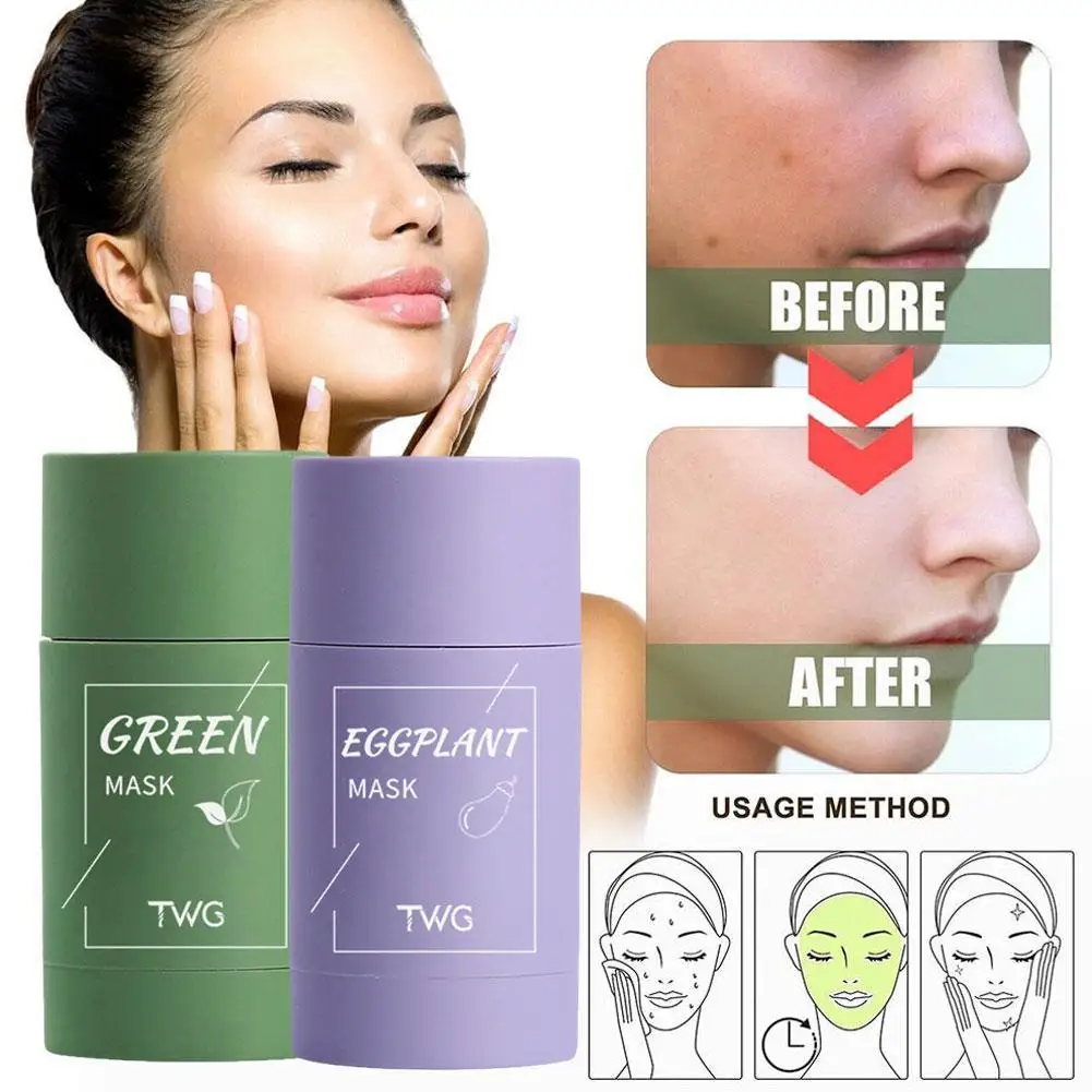 

Green Tea Clay Cleansing Mask Facial Deep Purifying Blackhead Acne Remover Oil Control Anti-Acne Eggplant Whitening Skin Care