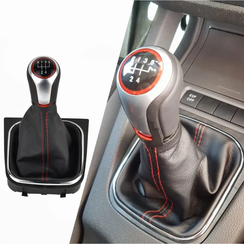 

5 6 Speed Car Gear Stick Level Shift Knob with Rear Leather Gaitor Boot For V-W Volkswagen Golf 5/6 MK5/6 Scirocco(2009) octavia