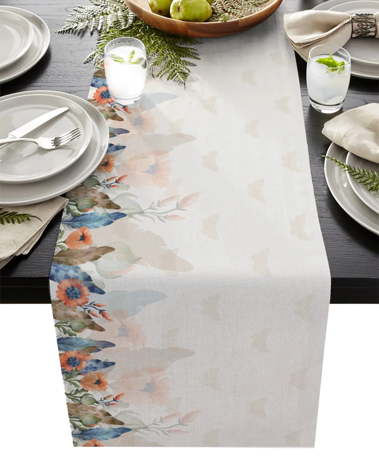 

Осенняя настольная дорожка с цветами, перьями, бабочками, украшение для свадебного стола, настольная дорожка для вечеринки, домашняя настол...