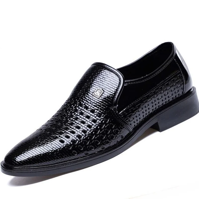 

Summer Leather Men's Business Formal Shoes Fashion Black White Hollow Out Soft Men's Oxfords Slip on Casual Flats Dress Footwear
