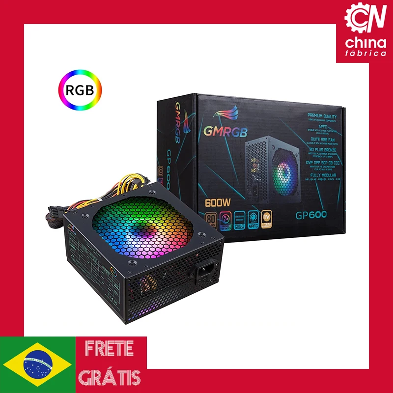 

Source of Food for Pc Rgb 80 Plus 600w Black 110v/220v PSU PFC Silent Fan ATX 24pin 12V PC Computer SATA Gaming PC Power Supply