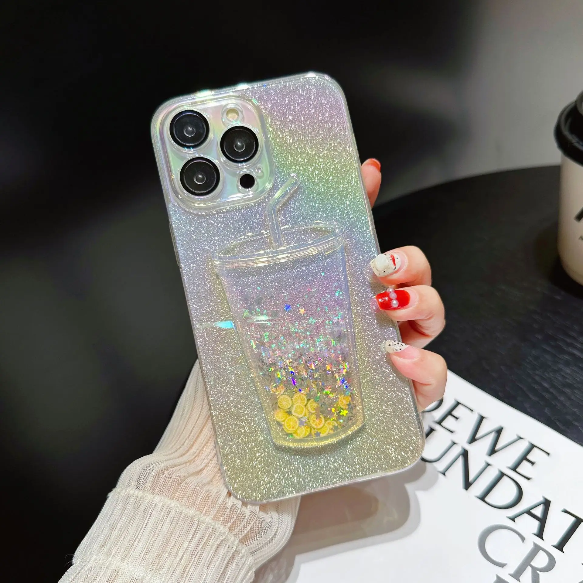 

3D Dynamic Liquid Quicksand Cup Чехол для телефона для iPhone 14 12 11 13 Pro Max Градиент цвета Мягкая оболочка Bling Powder Lens Protector