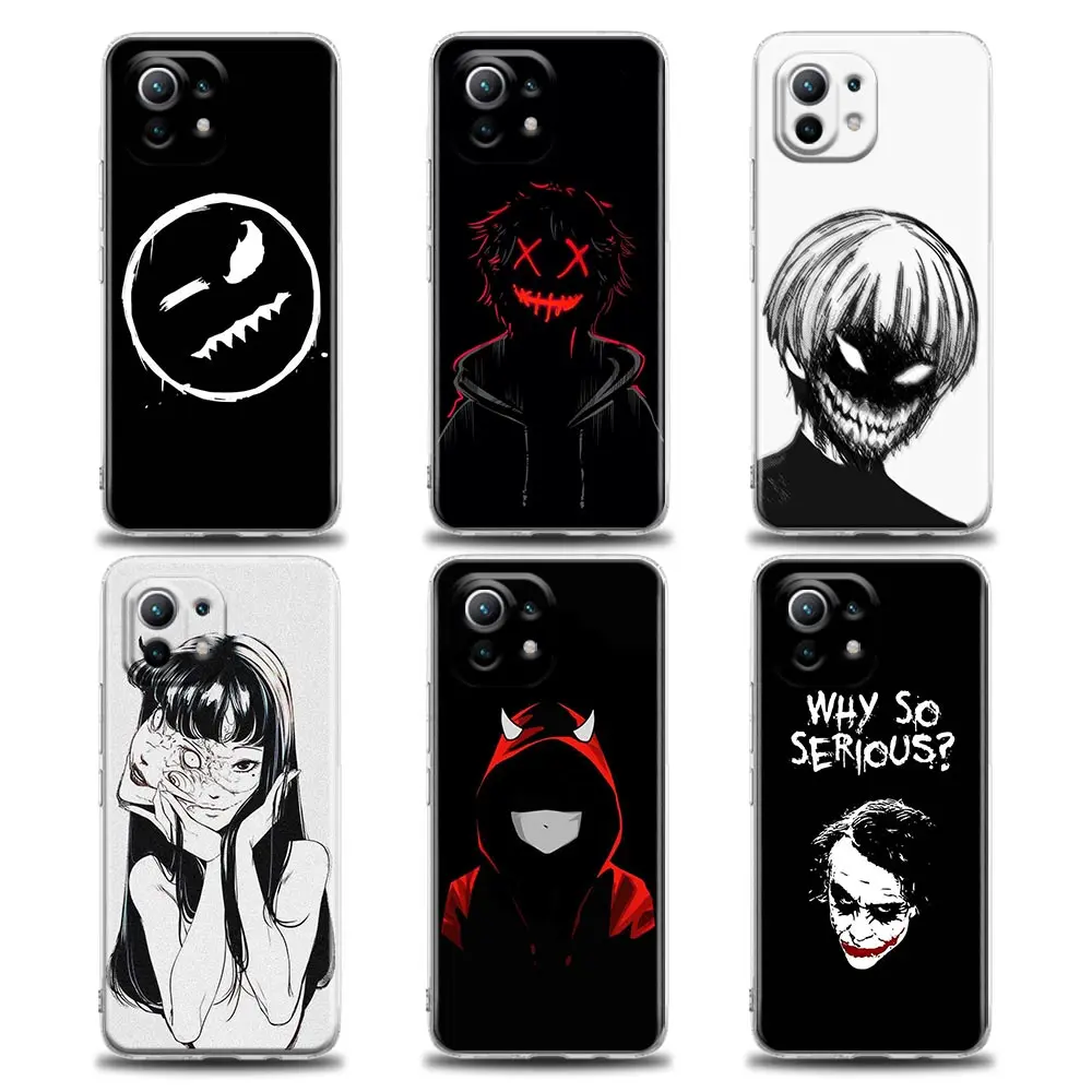 

Clear Phone Case for Xiaomi 11 10 Lite 10T Note 10 Mi 9 SE 11T Pro Poco X2 M3 F3 X3 M4 Soft Silicone Smile Skeleton Devil Anime