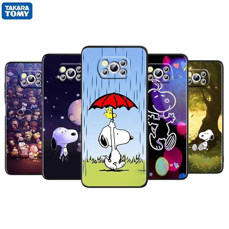 

Cute Charlie Snoopy Dog For Xiaomi Poco M4 X3 F3 GT NFC M3 C3 M2 F2 F1 X2 Pro Mi Mix3 Soft Black Phone Case Cover Fundas Coque
