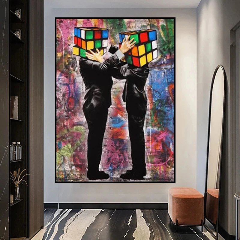 

Graffiti Street 2 People Play Rubik's Cube Wall Canvas Art Pictures Oil Painting for Home Decor Cuadros Living Room Decoration