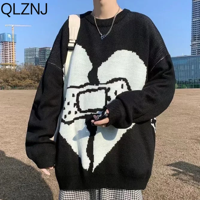 Men's Pullovers Heart Sweater Women's Streetwear Sweaters Y2k Harajuku Vintage Knitted Sweater O Neck Knitwear Jumper Oversize