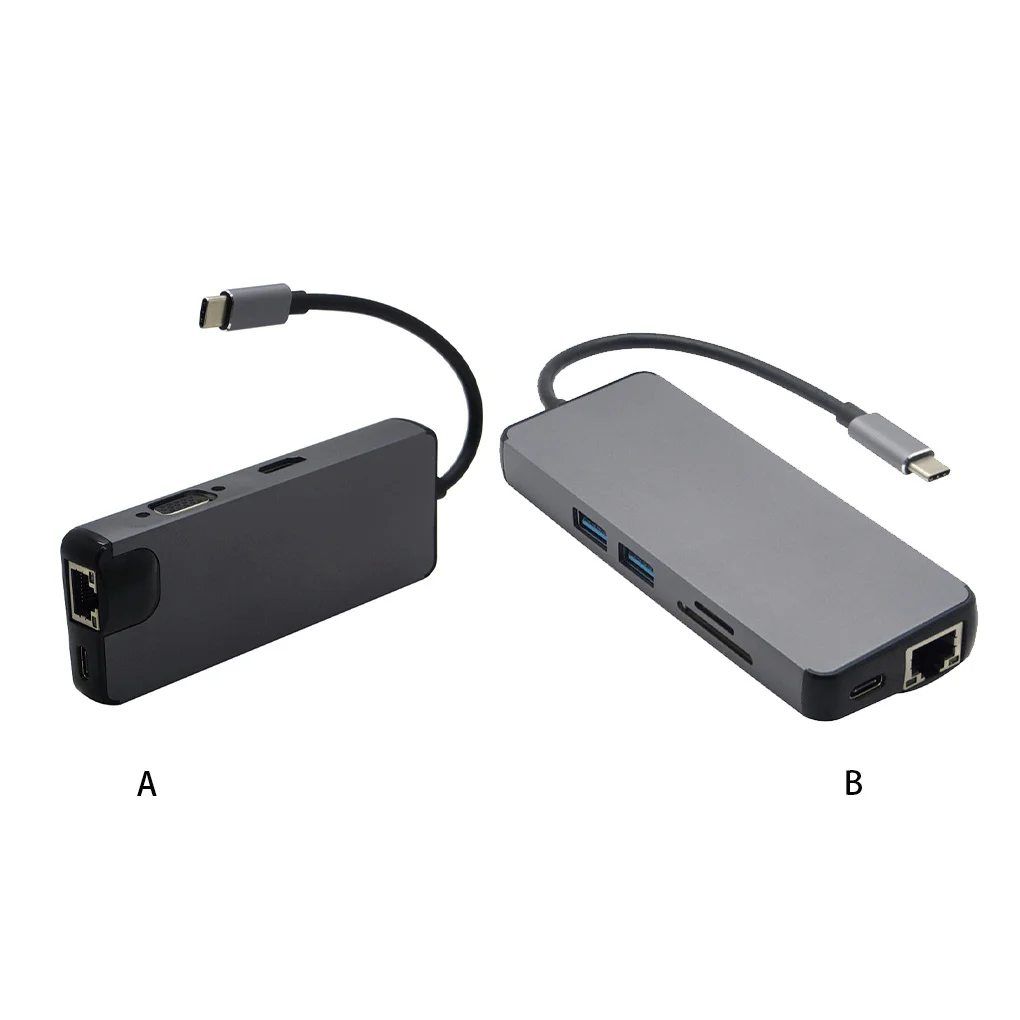

8 in 1 USB Type-c Hub Extender Accessory Laptops Cellphones HDMI-compatible Adapter Tools Connector Accessory Gray