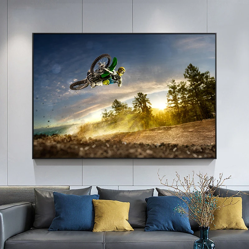 

Modern Dirt Bike Motorbike Canvas Painting Wall Art Landscape Extreme Sport Posters and Prints for Living Room Club Wall Decor