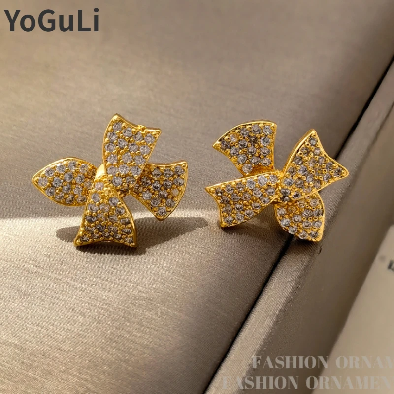 

Trendy Jewelry 925 Silver Needle Full of Glass High Quality Brass Boknow Stud Earrings For Women Girl Party Wedding Gift