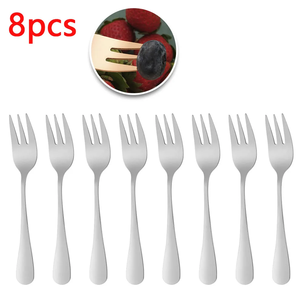 

8Pcs Stainless Steel Colourful Forks For Meat Fruit Desserts Ice Cream Cake Fork For Hotel Wedding Party Tableware Cutlery Set