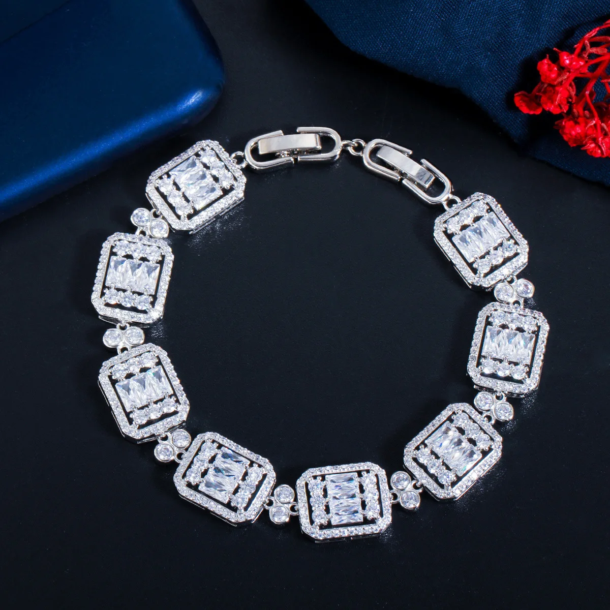 

Gorgeous Luxury White Baguette Cubic Zirconia Square Tennis Bracelets for Women Engagement Wedding Prom Jewelry