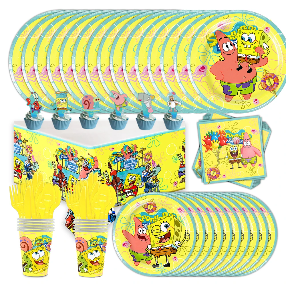 

SpongeBob and Patrick Star Party Decorations Balloon Disposable Tableware Paper Plate Tablecloth Kids Birthday Party Baby Shower